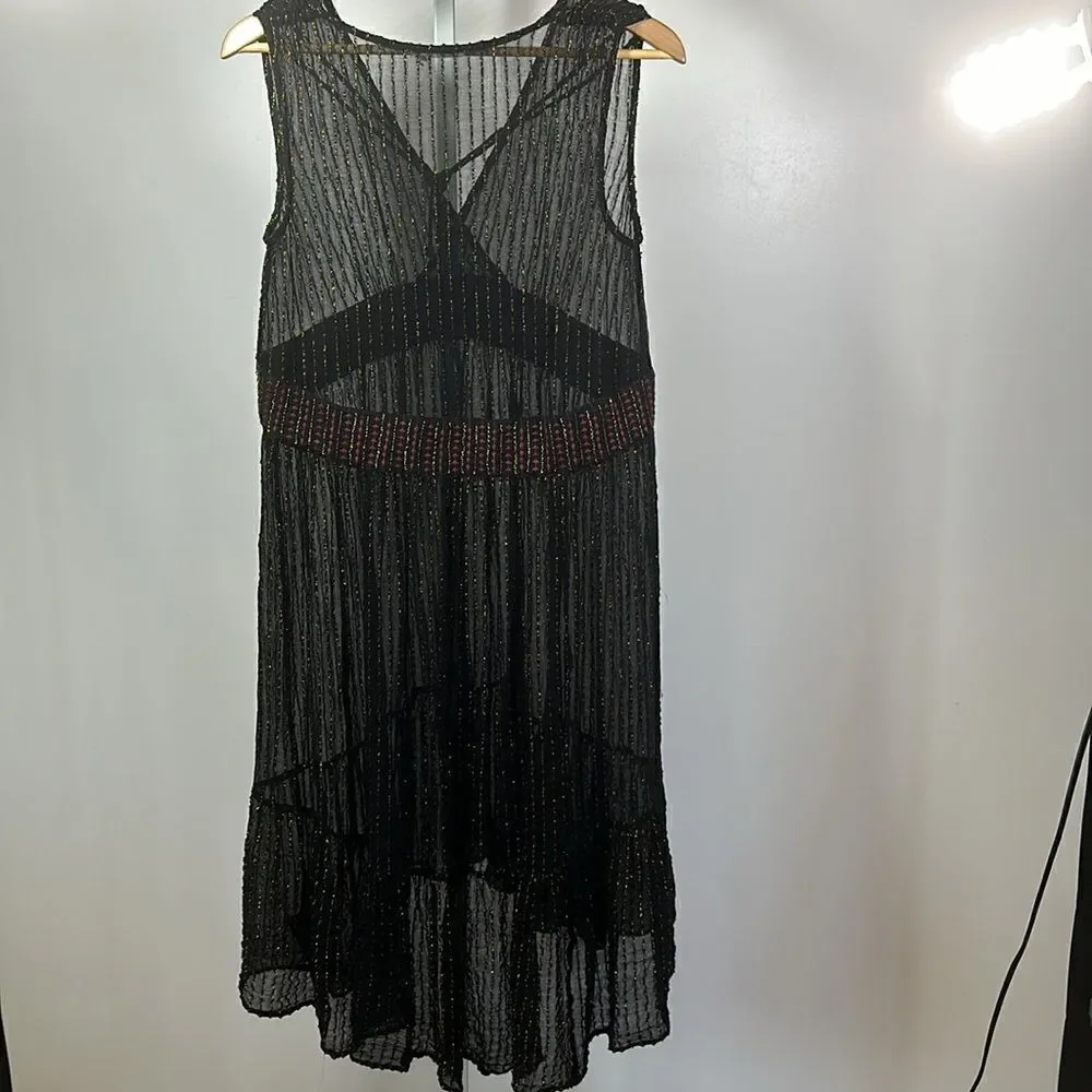 FLOREAT ANTHROPOLOGIE Women's Metallic Stripe Annency Midi Dress Black Size 10